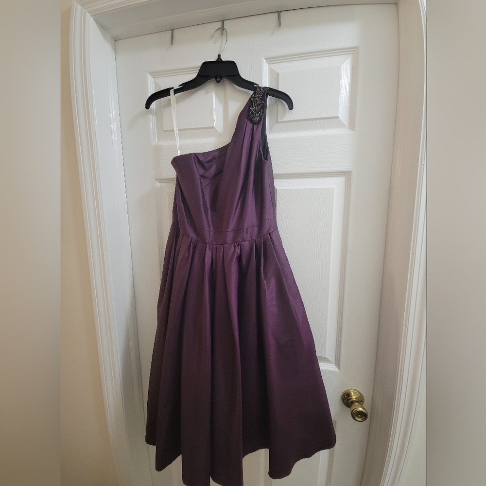 David's Bridal Purple One Arm Sundress for Prom